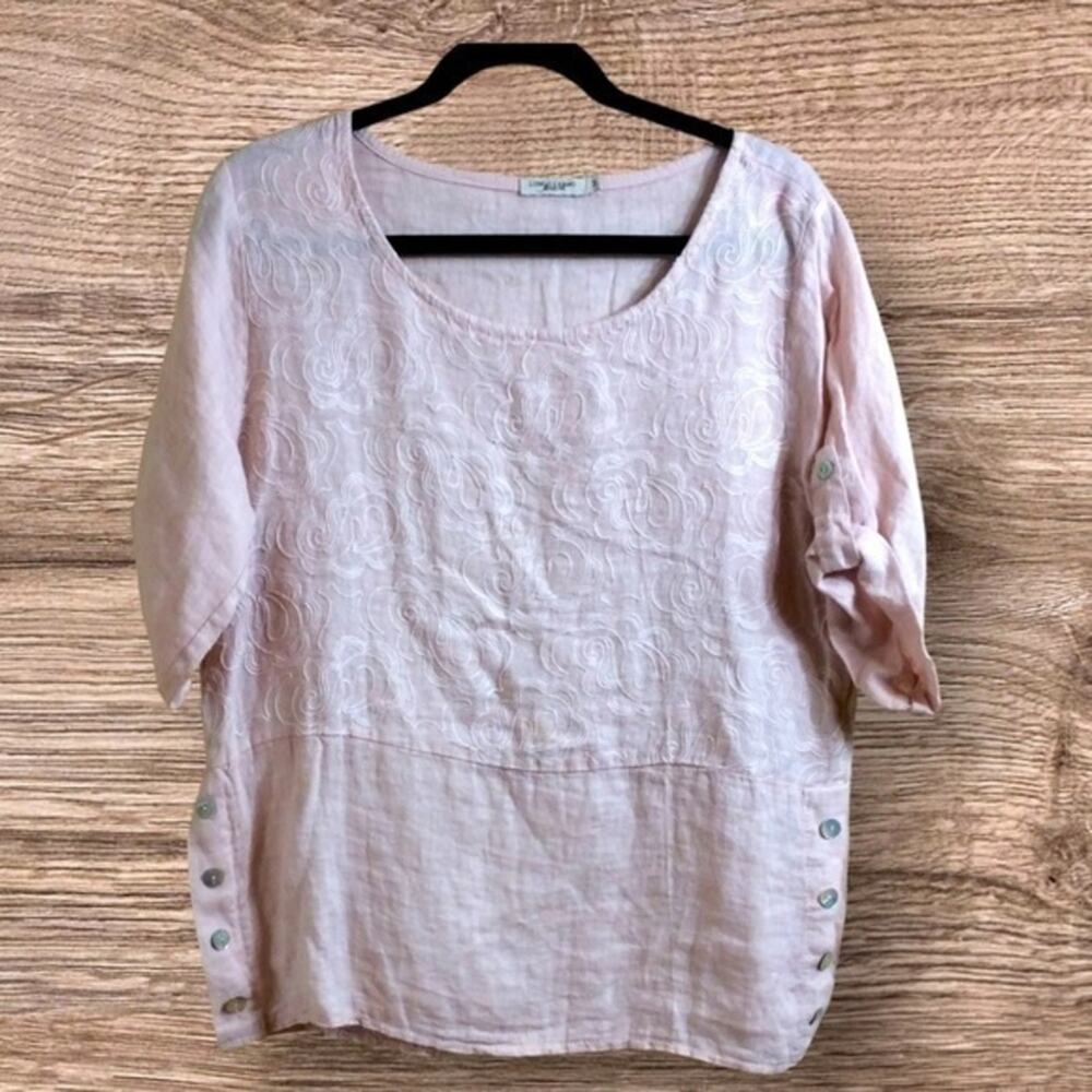 Lungo L’arno light pink 100% linen embroidered top. Medium.